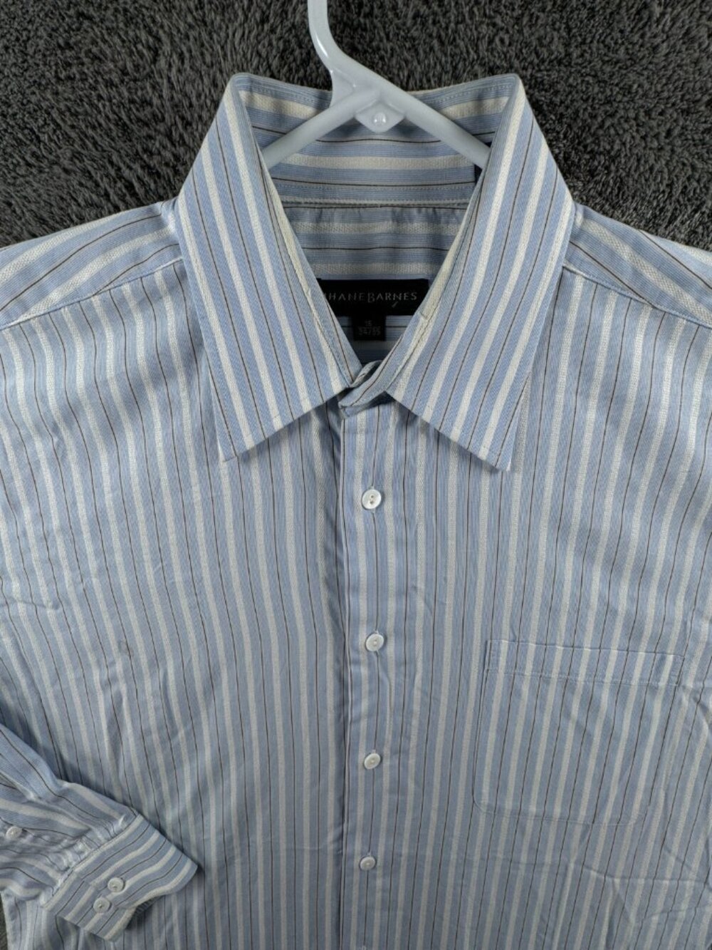 Jhane Barnes Long Sleeve Button Up Shirt Striped Blue 16 34/35 Cotton Men Adult